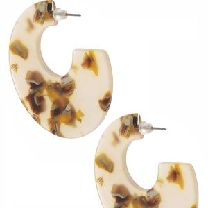 brown white resin open hoop earrings new